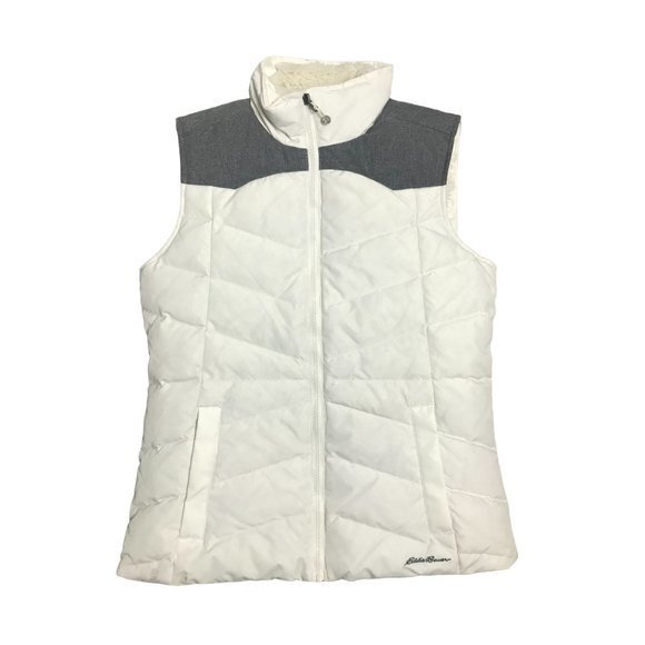 Eddie Bauer EB 650 Womens Size Small White Gray Down Vest‎ W/ Pockets - Picture 1 of 11
